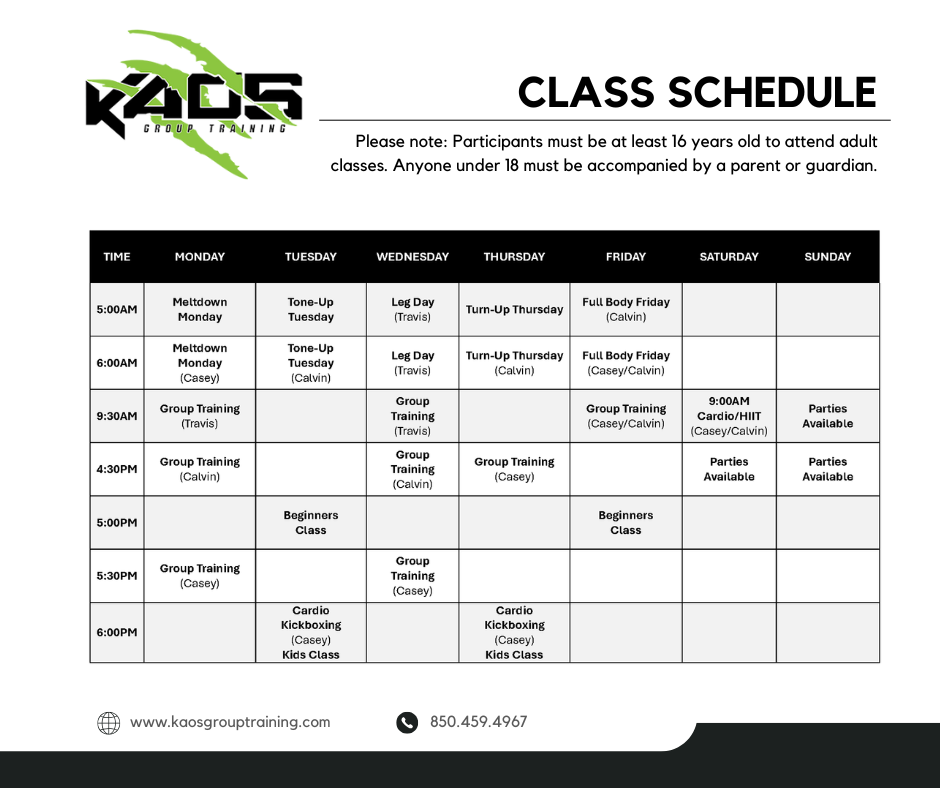 Class Schedule 08.01.25 Kaos Schedule 2024